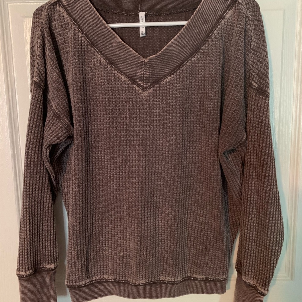 Z Supply distressed waffle knit shirt
